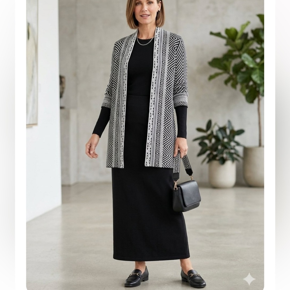 Chico's Pieced Jacquard Topper cardigan size1/M